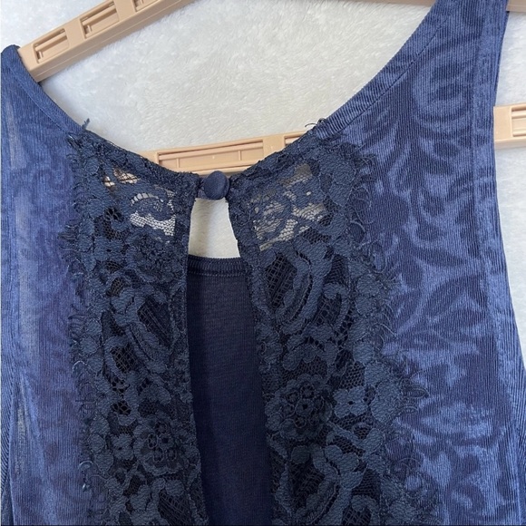 Free People Blue Boho Lady Jane Lace Trim Keyhole Skater XS Mini Dress EUC - Picture 10 of 12